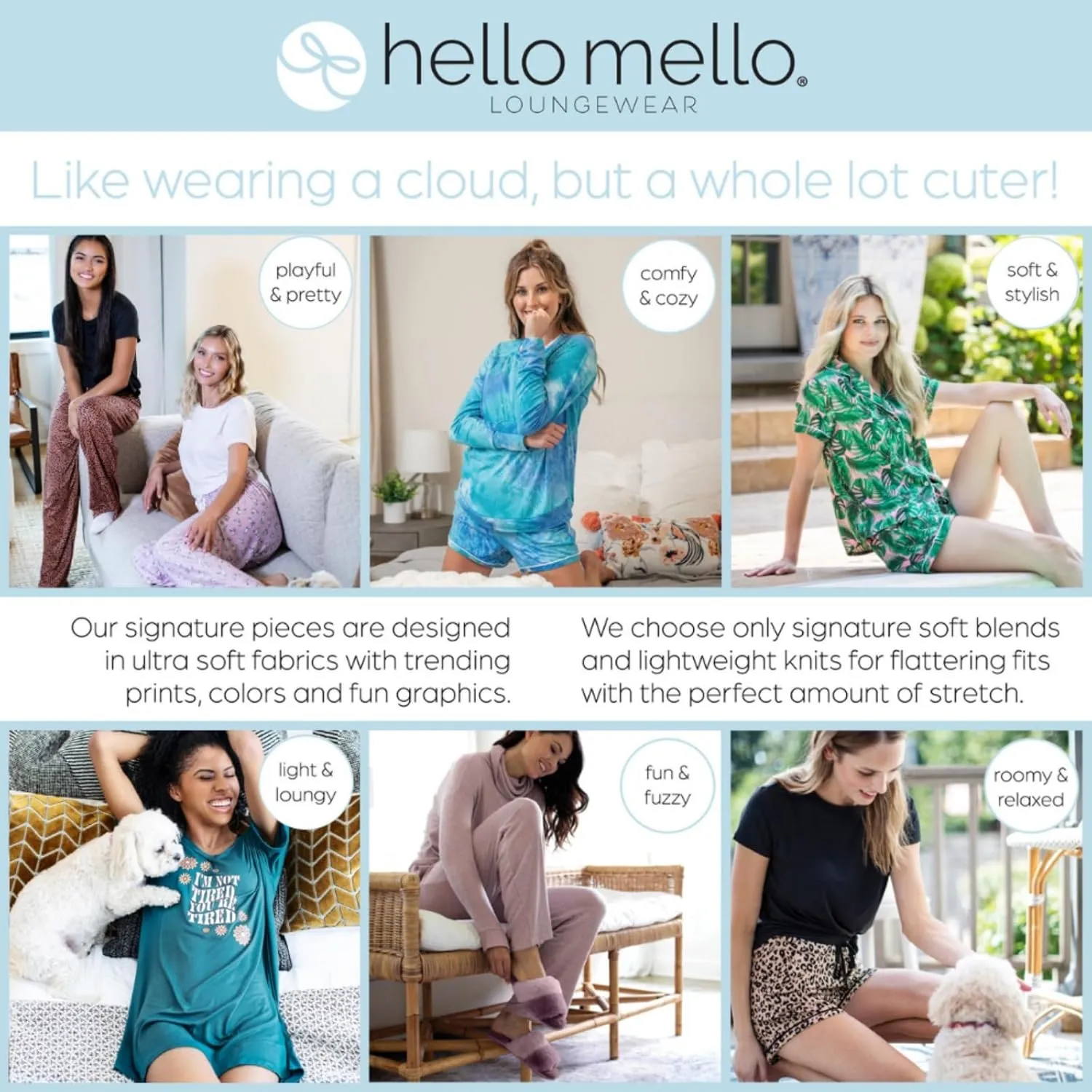 Hello Mello CuddleBlend Womens Lounge Comfortable Pajama Long Sleeve Top with Cowl Neck and Thumbholes