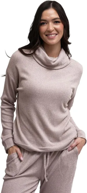 Hello Mello CuddleBlend Womens Lounge Comfortable Pajama Long Sleeve Top with Cowl Neck and Thumbholes
