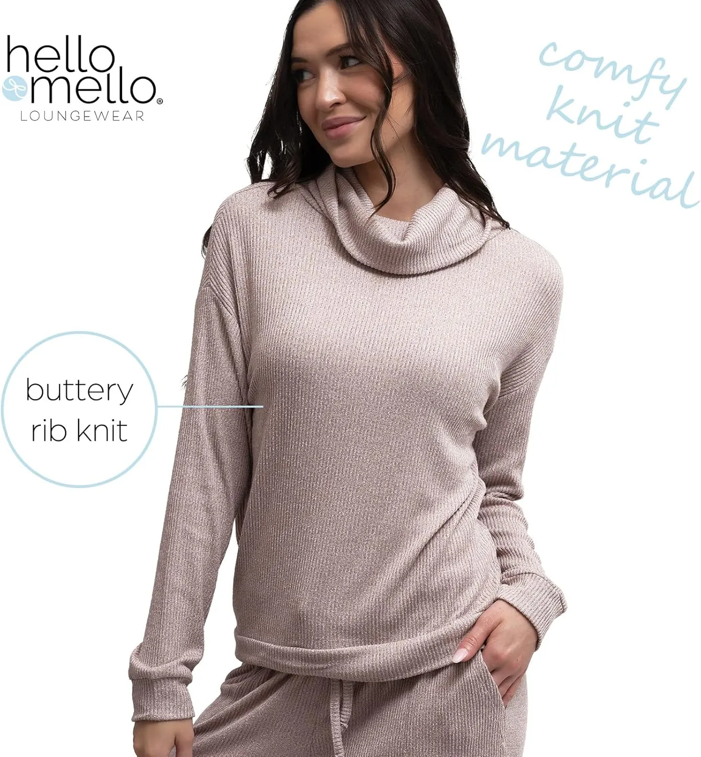 Hello Mello CuddleBlend Womens Lounge Comfortable Pajama Long Sleeve Top with Cowl Neck and Thumbholes