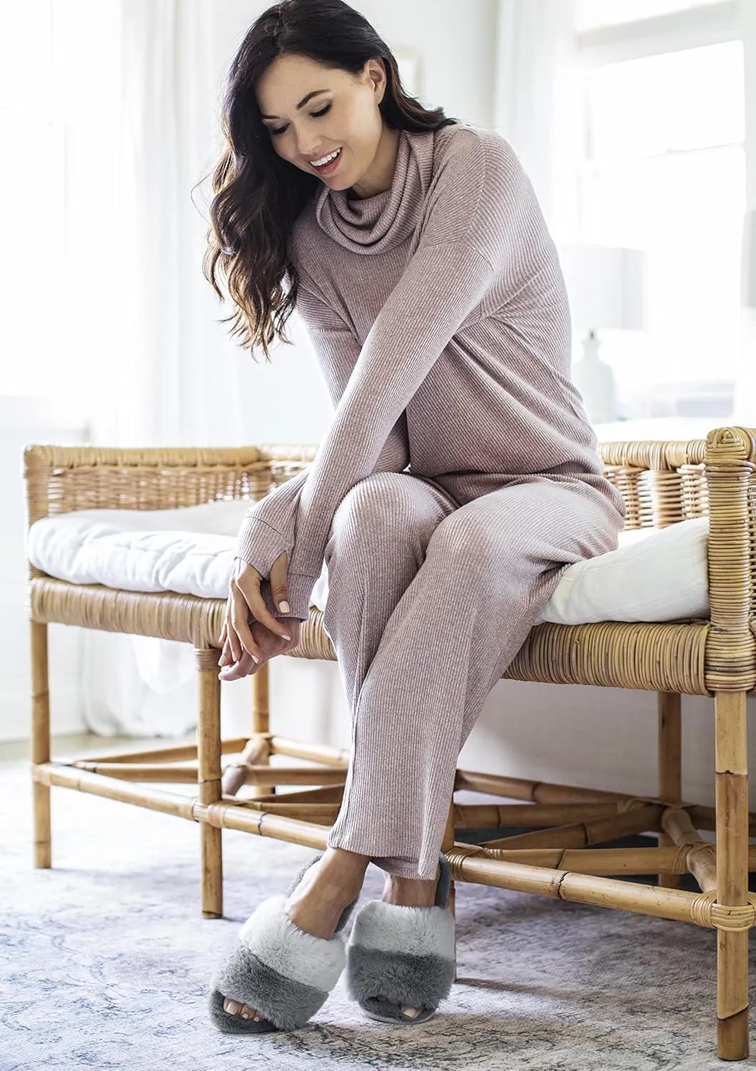 Hello Mello CuddleBlend Womens Lounge Comfortable Pajama Long Sleeve Top with Cowl Neck and Thumbholes