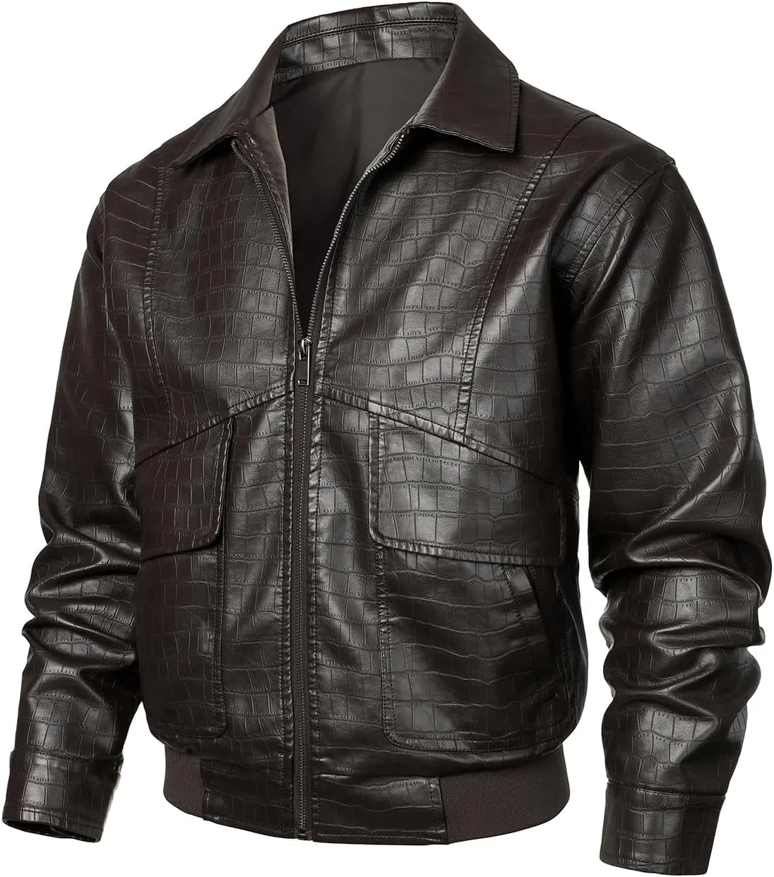 HOOD CREW Mens Faux Leather Aviator Jacket Vintage Flight Bomber Jacket