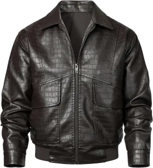 HOOD CREW Mens Faux Leather Aviator Jacket Vintage Flight Bomber Jacket