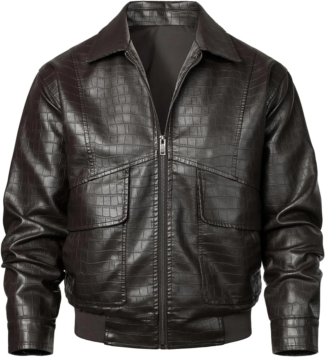 HOOD CREW Mens Faux Leather Aviator Jacket Vintage Flight Bomber Jacket