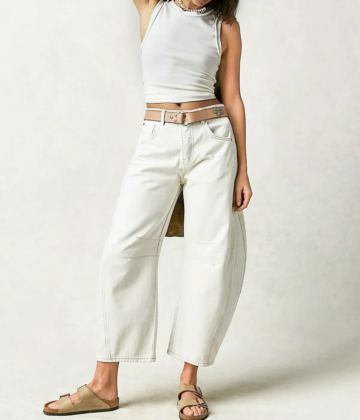 HOTIAN Barrel Jeans Women Wide Leg Mid Rise Barrel Denim Pants Vintage Horseshoe Jeans Pockets