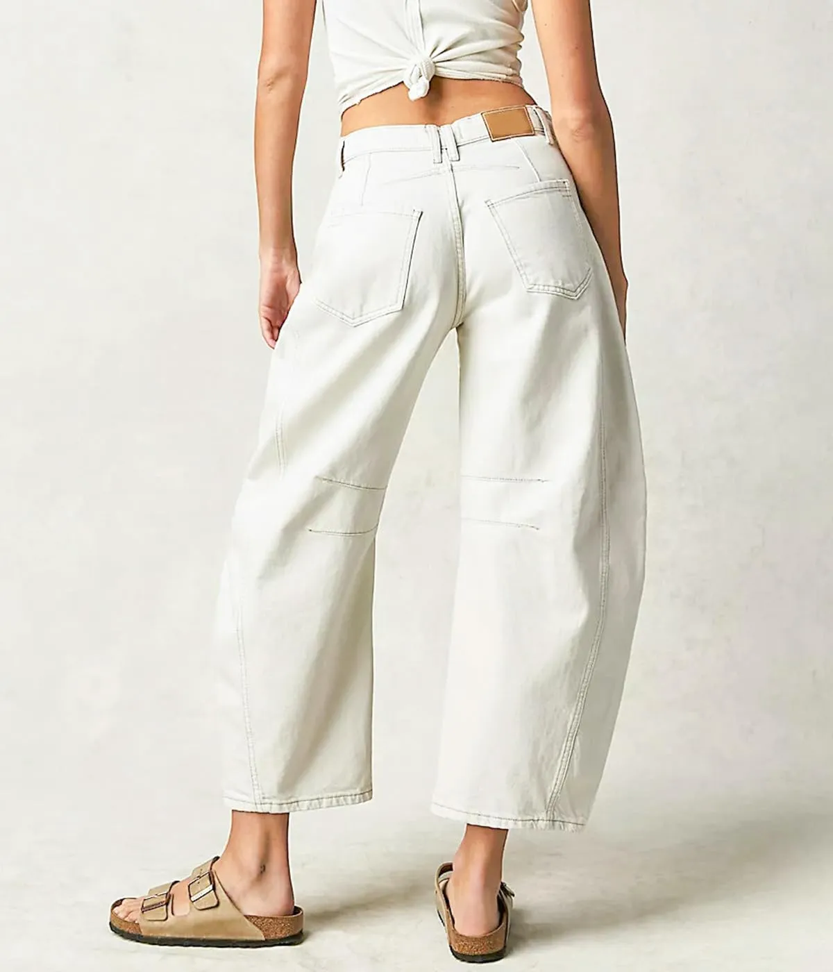 HOTIAN Barrel Jeans Women Wide Leg Mid Rise Barrel Denim Pants Vintage Horseshoe Jeans Pockets