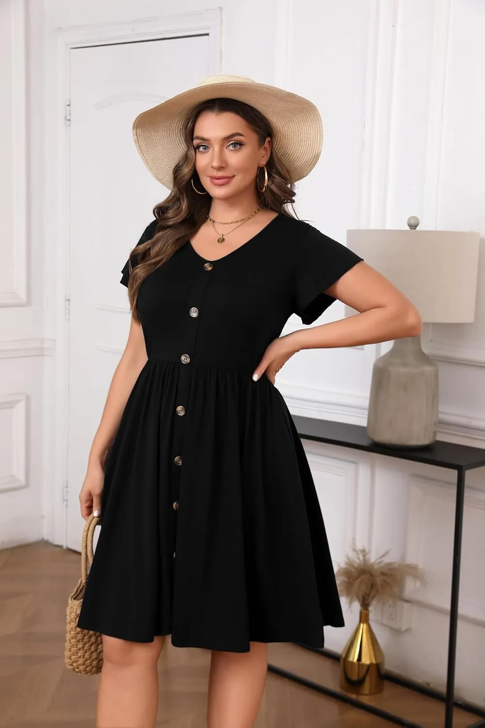 IN'VOLAND Plus Size Summer Dresses for Women Casual Floral A-line Dress Flowy Beach Sundress with Pockets