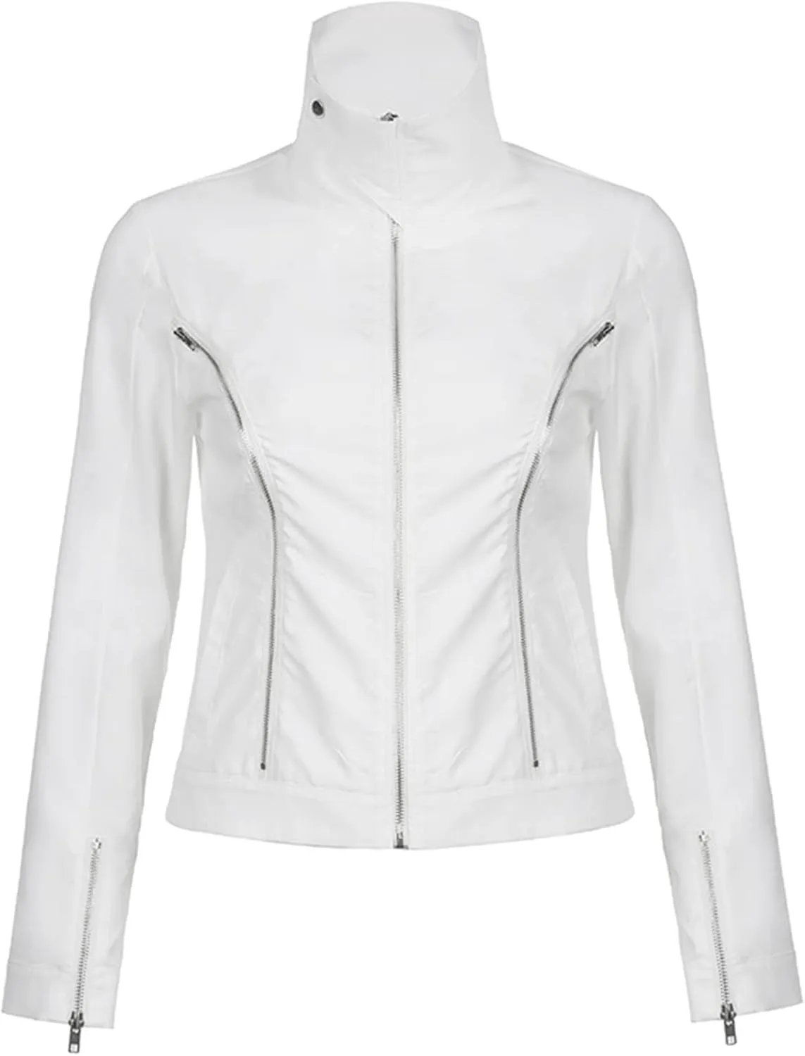 iTranyee Women's Winter Cropped Puffer Jacket Long Sleeve Zipper Cotton-Padded Coat Casual Warm High Neck Quilted Outwear