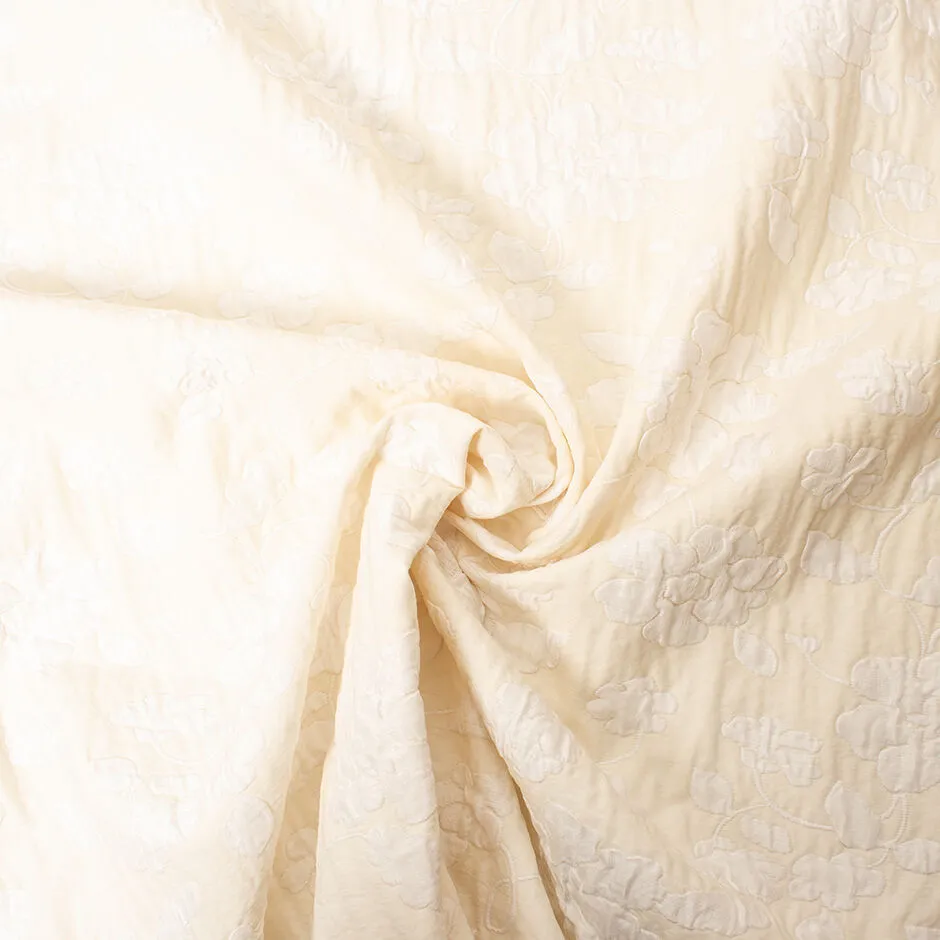 Ivory Floral Pastel Yellow Silk Blend Cloqué