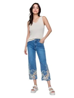 LACE CUT FLARE BLUE JEAN