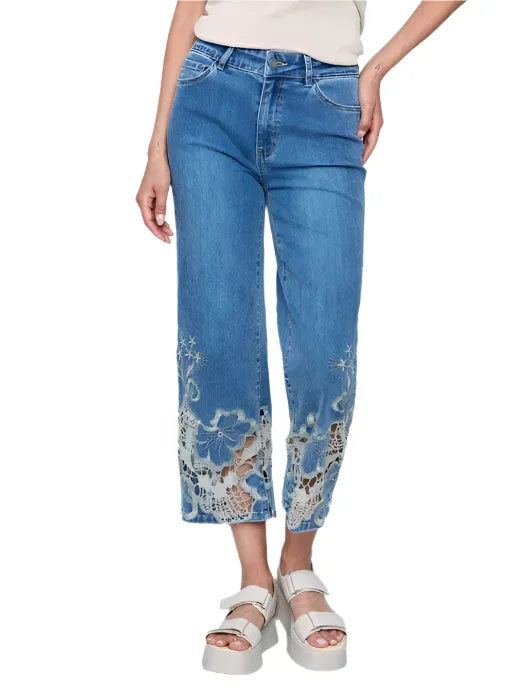 LACE CUT FLARE BLUE JEAN