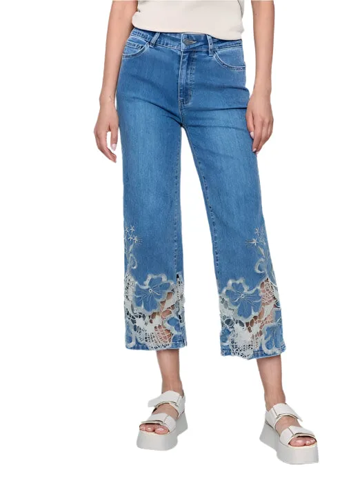LACE CUT FLARE BLUE JEAN