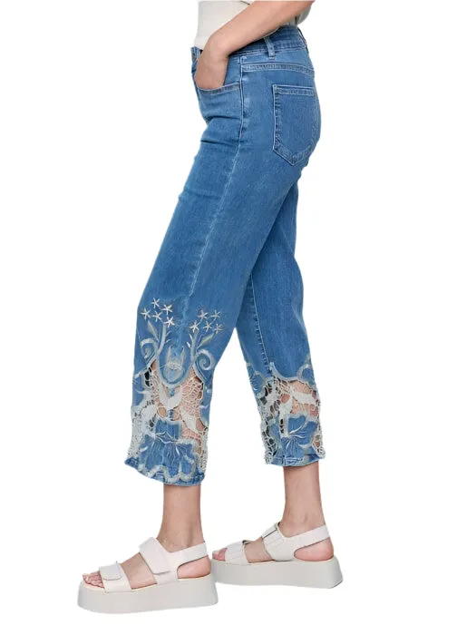 LACE CUT FLARE BLUE JEAN