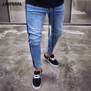 LASPERAL Male Zipper Striped Fashion Jeans For Men