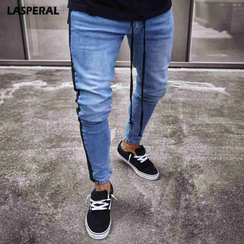 LASPERAL Male Zipper Striped Fashion Jeans For Men