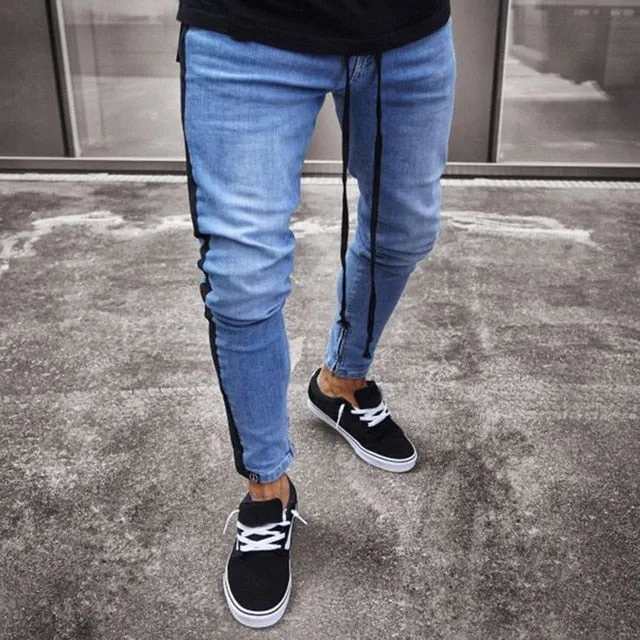 LASPERAL Male Zipper Striped Fashion Jeans For Men