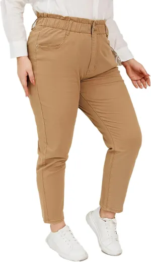 LEIJIJEANS Plus Size Khaki Jeans for Women Tapered Women Jeans Full Length Mom High Waist Tall Loose Harem Denim Pants