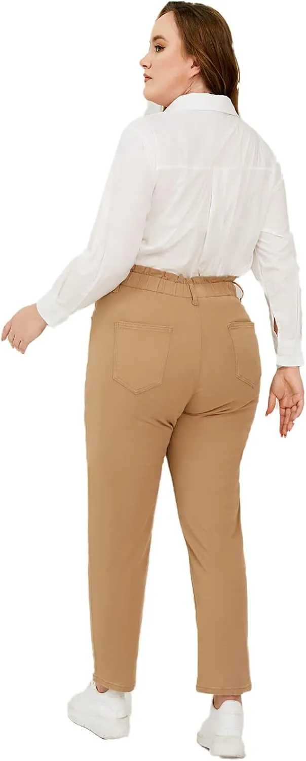 LEIJIJEANS Plus Size Khaki Jeans for Women Tapered Women Jeans Full Length Mom High Waist Tall Loose Harem Denim Pants