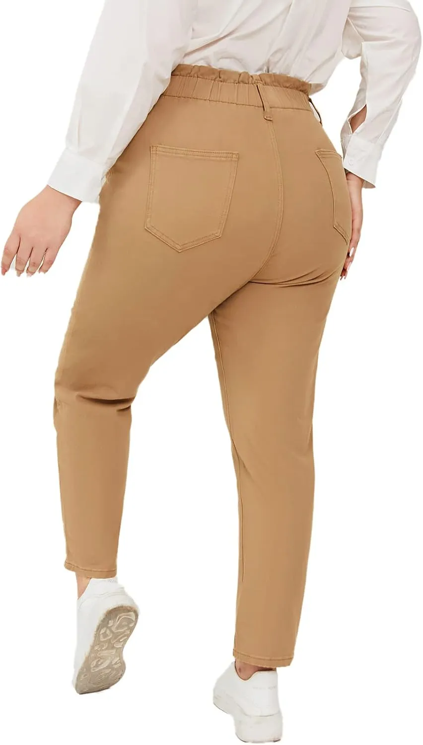 LEIJIJEANS Plus Size Khaki Jeans for Women Tapered Women Jeans Full Length Mom High Waist Tall Loose Harem Denim Pants
