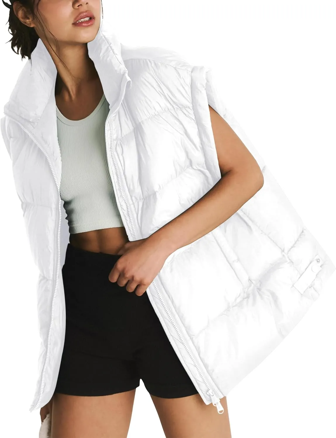 Lingswallow Womens Puffer Vest Oversized Puffer Jacket Coat Outerwear Sleeveless Stand Collar Vest for Women 2024 Trendy