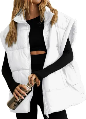 Lingswallow Womens Puffer Vest Oversized Puffer Jacket Coat Outerwear Sleeveless Stand Collar Vest for Women 2024 Trendy