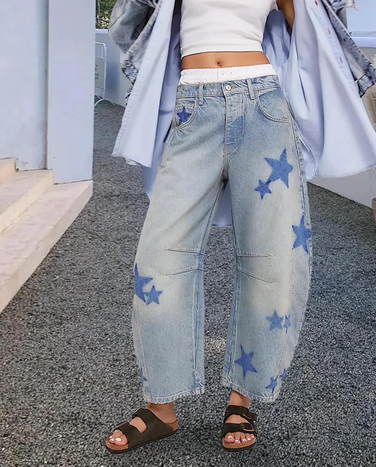 LOAIHA Barrel Jeans for Women Loose Wide Leg Cropped Jeans Vintage Ankle Denim Pants Mid Rise Y2k Baggy Boyfriend Jeans