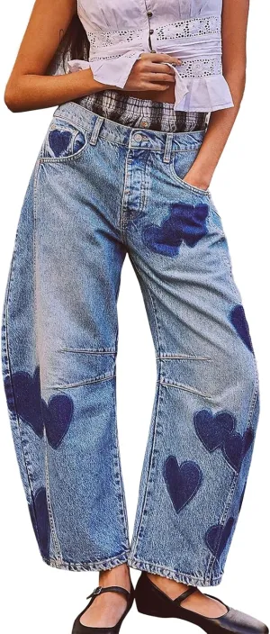 LOAIHA Barrel Jeans for Women Loose Wide Leg Cropped Jeans Vintage Ankle Denim Pants Mid Rise Y2k Baggy Boyfriend Jeans
