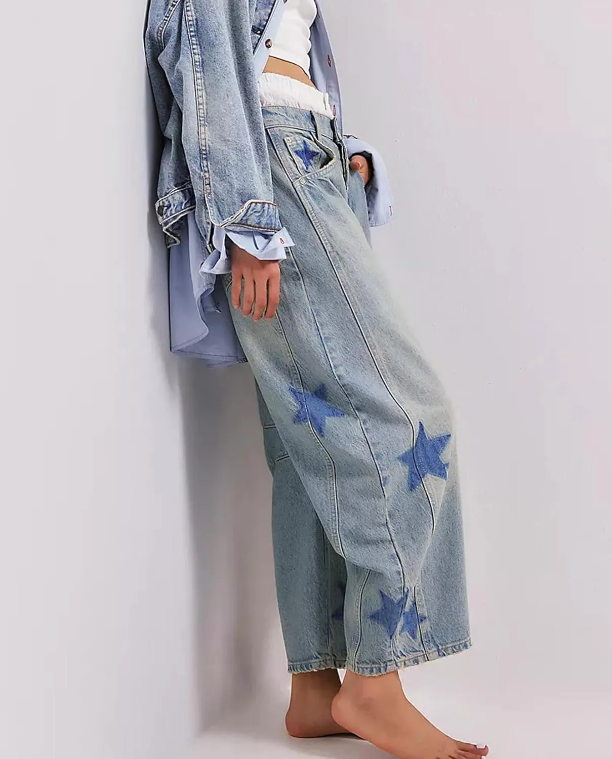 LOAIHA Barrel Jeans for Women Loose Wide Leg Cropped Jeans Vintage Ankle Denim Pants Mid Rise Y2k Baggy Boyfriend Jeans