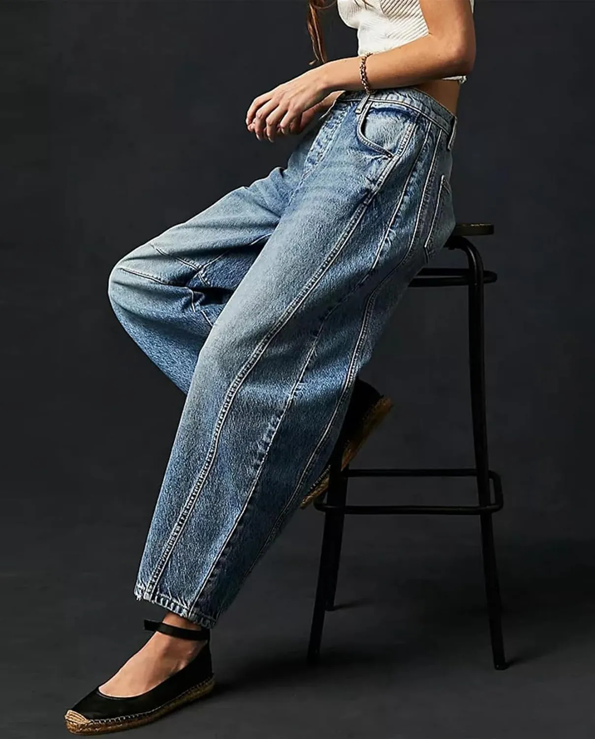 LOAIHA Barrel Jeans for Women Loose Wide Leg Cropped Jeans Vintage Ankle Denim Pants Mid Rise Y2k Baggy Boyfriend Jeans