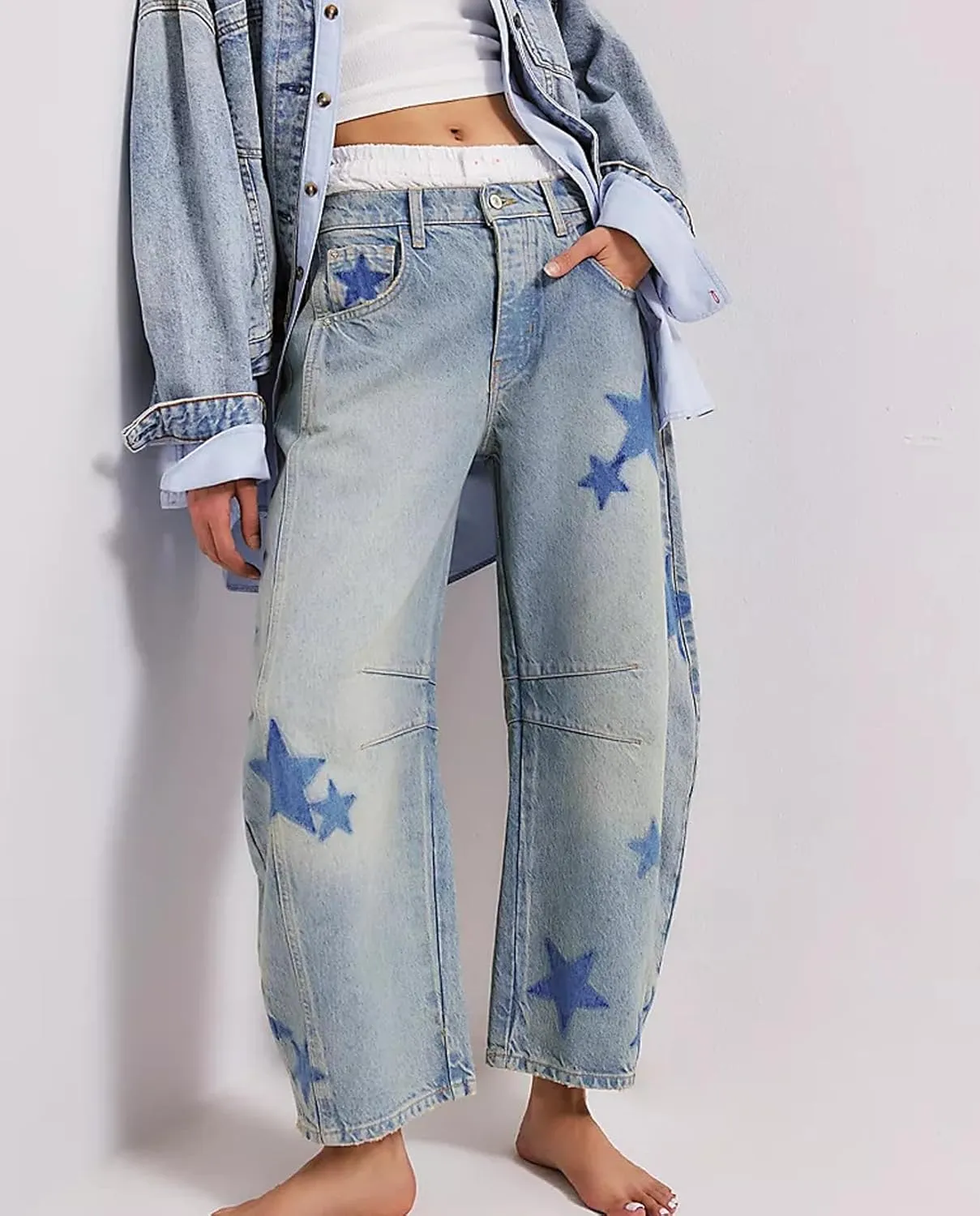 LOAIHA Barrel Jeans for Women Loose Wide Leg Cropped Jeans Vintage Ankle Denim Pants Mid Rise Y2k Baggy Boyfriend Jeans