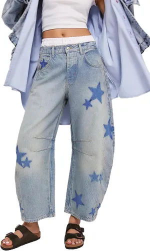 LOAIHA Barrel Jeans for Women Loose Wide Leg Cropped Jeans Vintage Ankle Denim Pants Mid Rise Y2k Baggy Boyfriend Jeans