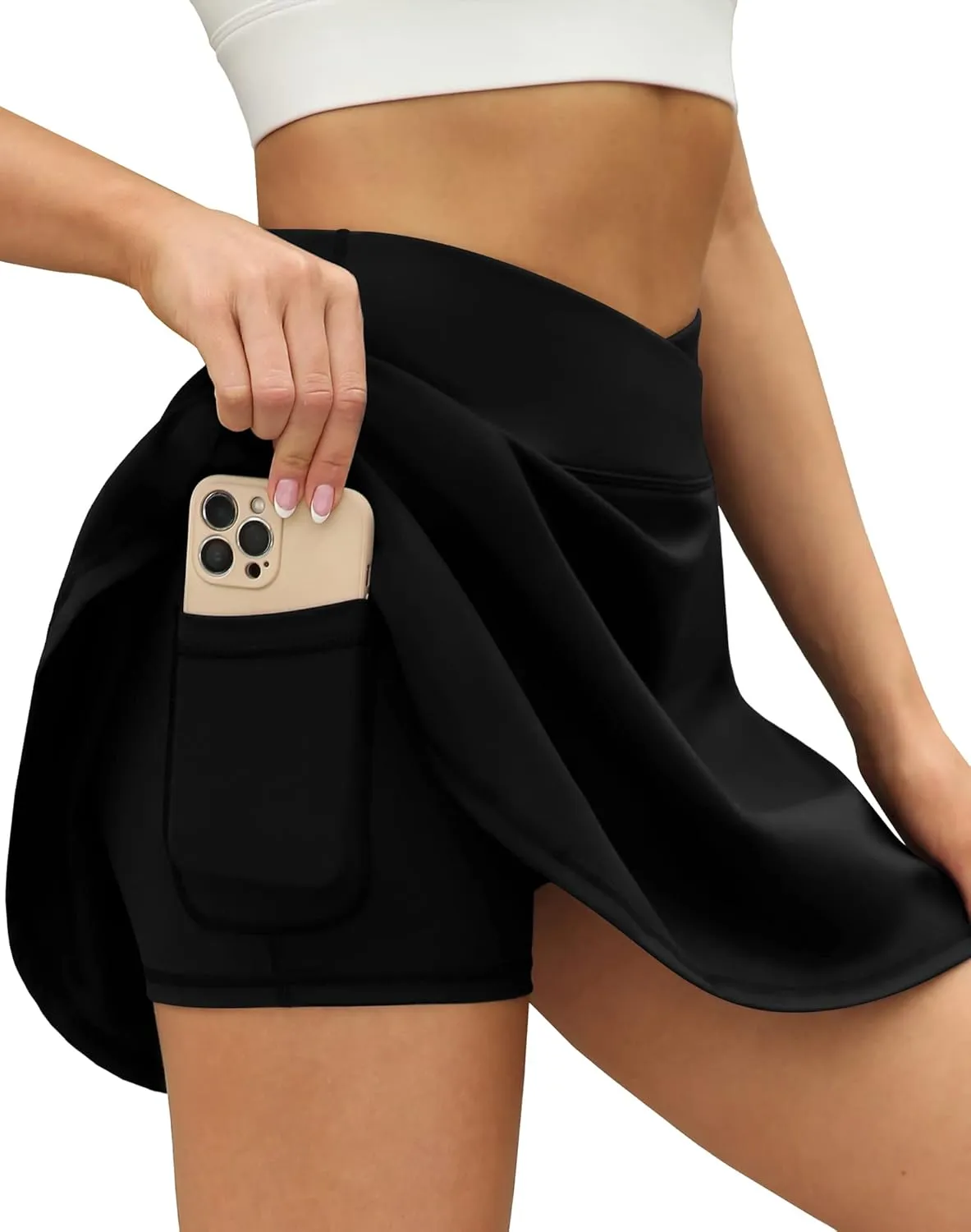 LouKeith Tennis Skirts for Women Pleated Crossover High Waisted Athletic Workout Golf Skorts Skirts with Shorts Pocket