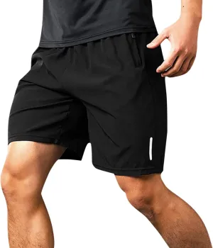 Mens Athletic Reflective Running Shorts Quick Dry Summer Drawstring Shorts Elastic Waist Training Shorts with Zip Pockets