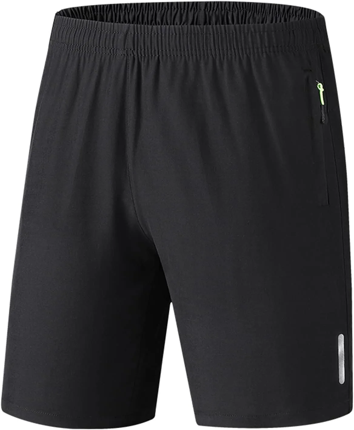 Mens Athletic Reflective Running Shorts Quick Dry Summer Drawstring Shorts Elastic Waist Training Shorts with Zip Pockets