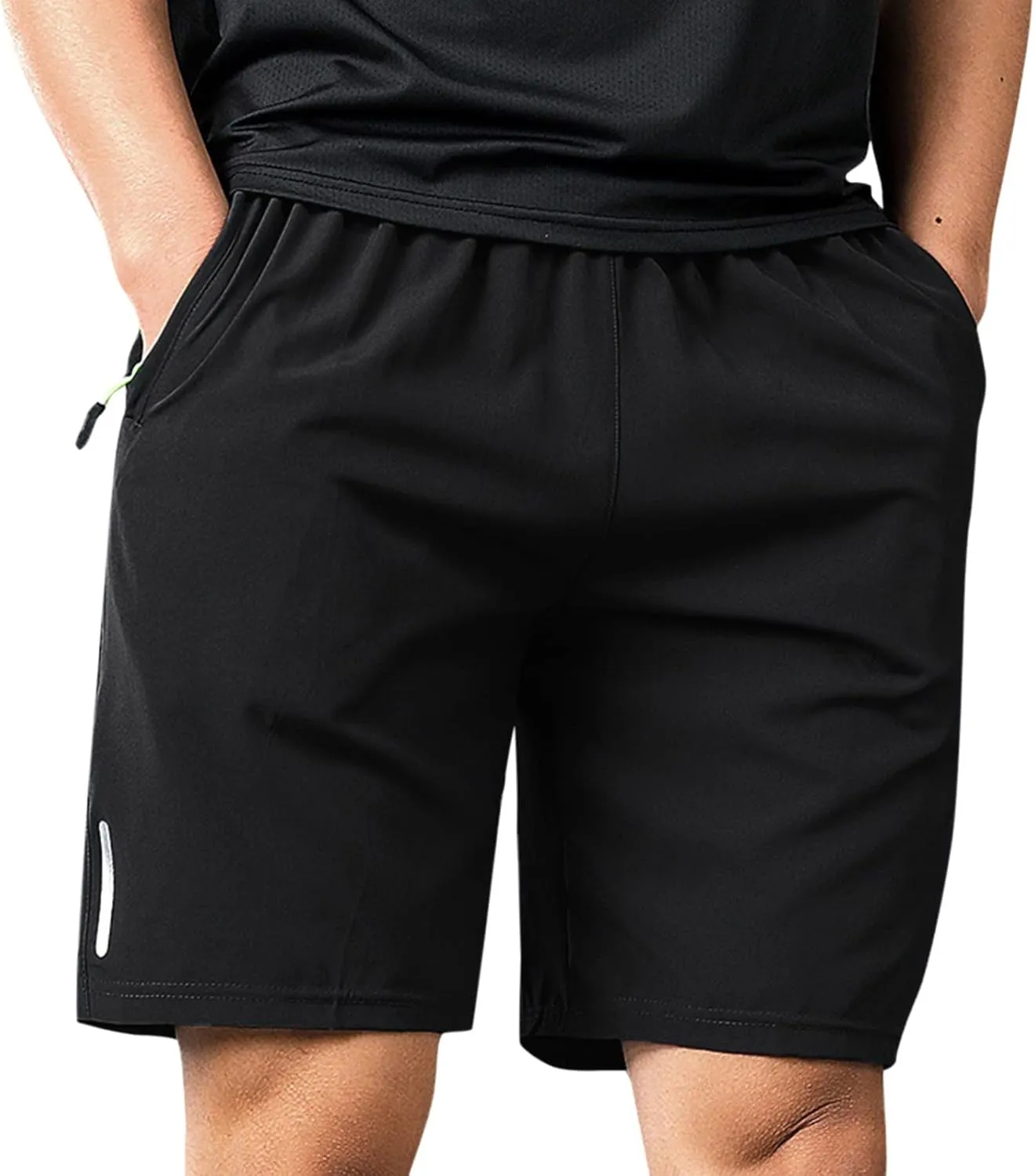 Mens Athletic Reflective Running Shorts Quick Dry Summer Drawstring Shorts Elastic Waist Training Shorts with Zip Pockets