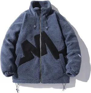 Men's Polar Fleece Coat Letter M Design Fashion Jacket Zip Up Comfortable Sportswear Oversize Couple Outfit