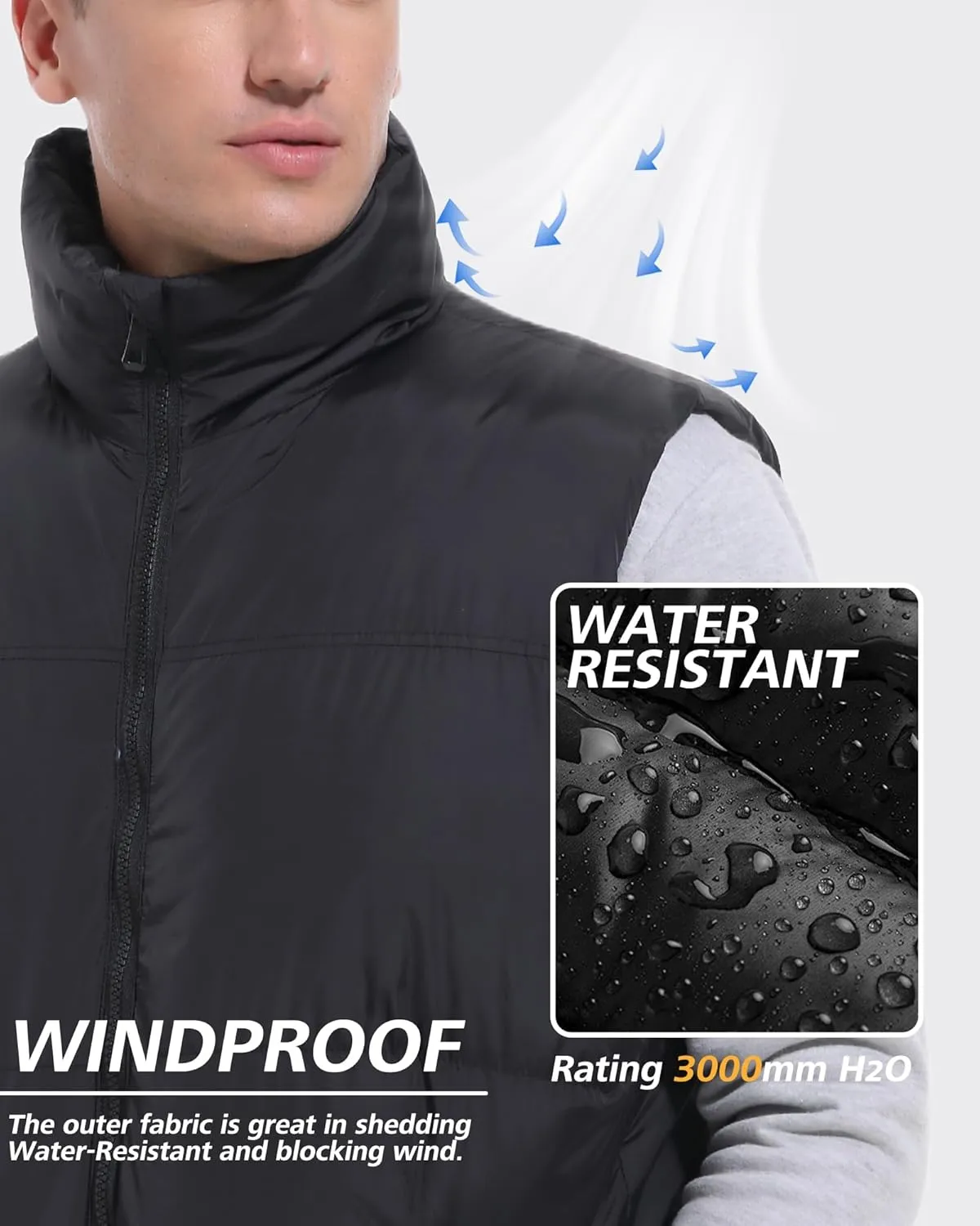 Men's Quilted Puffer Vest Sleeveless Warm Jacket Winter Water-Resistant Outdoor Puffy Vest Sizes M to 3XL