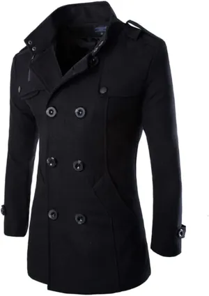 Men's Trench Coat Slim Fit Double Breasted Trench Coat Casual Cotton Blend Peacoat Warm Jacket Overcoat