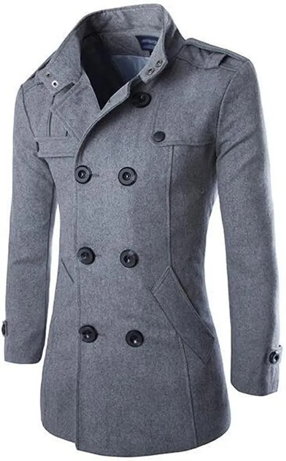 Men's Trench Coat Slim Fit Double Breasted Trench Coat Casual Cotton Blend Peacoat Warm Jacket Overcoat