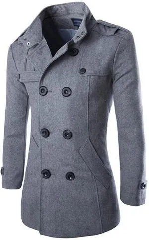 Men's Trench Coat Slim Fit Double Breasted Trench Coat Casual Cotton Blend Peacoat Warm Jacket Overcoat
