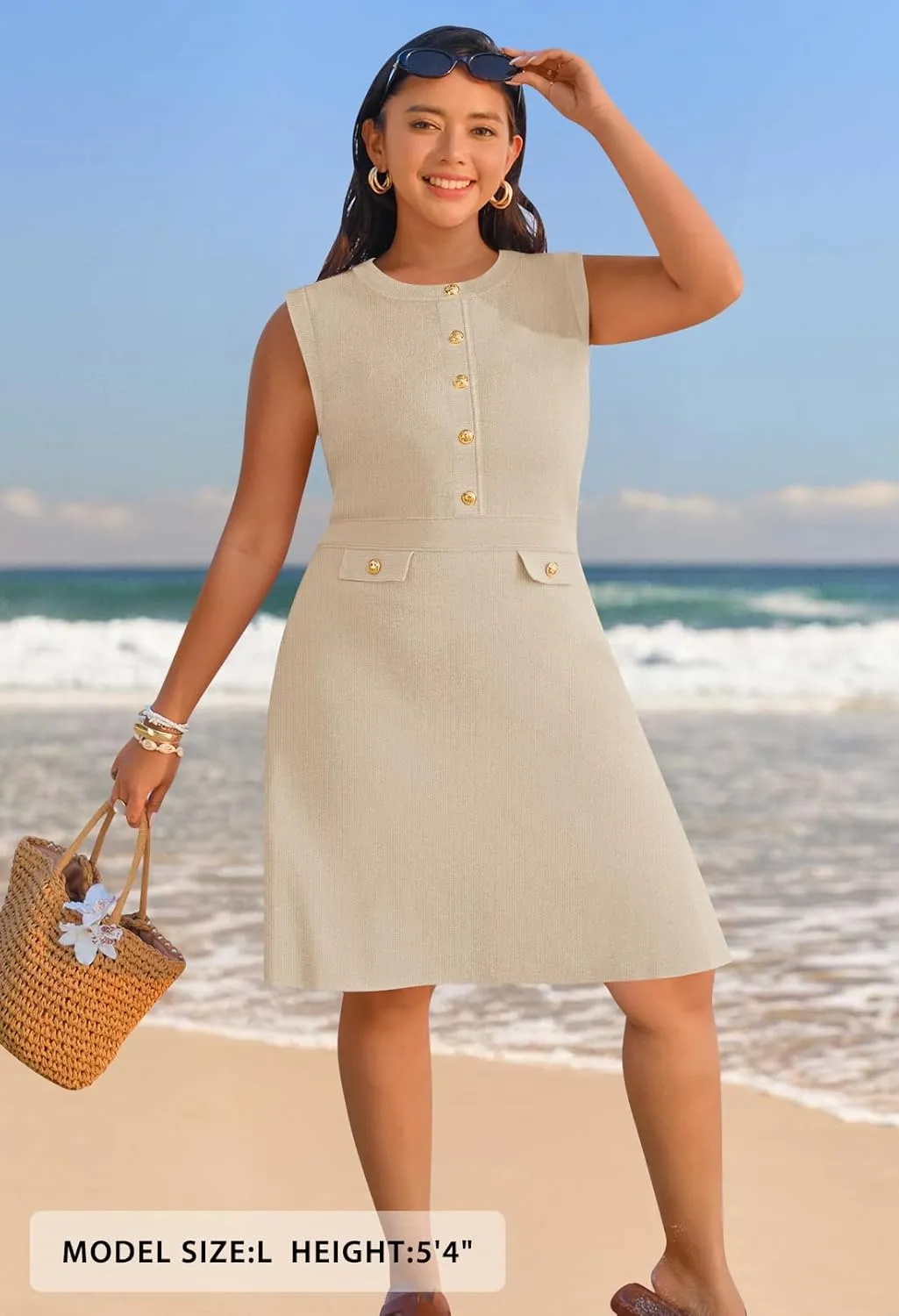 MEROKEETY Women's Formal Work Mini Dress Casual Summer Sleeveless Elegant Button Bussiness Office Outfits