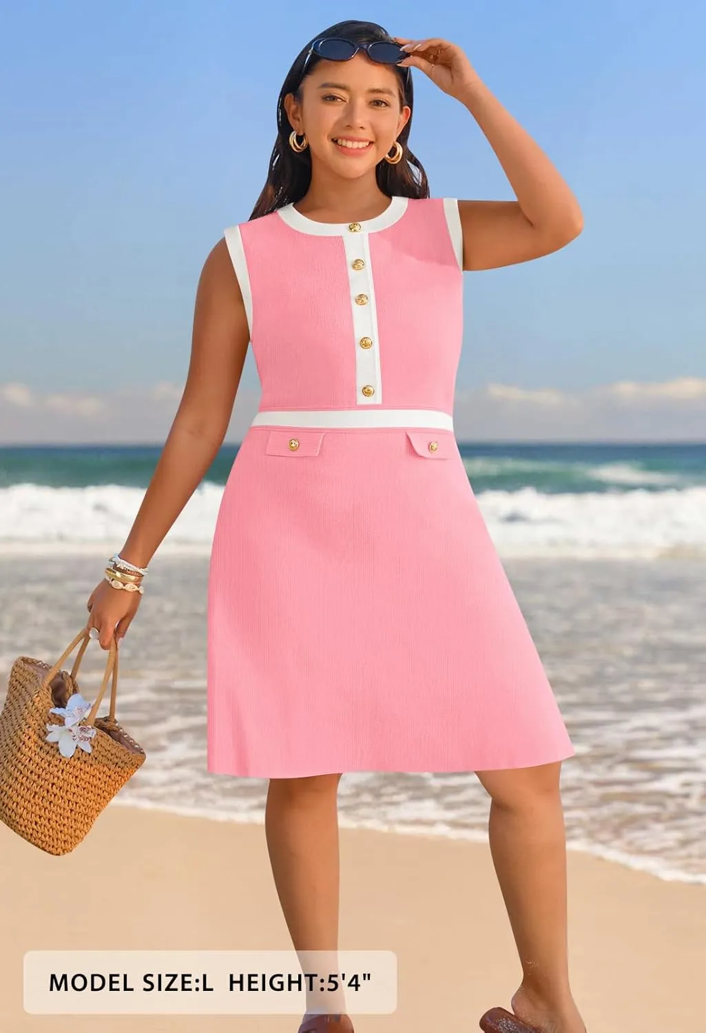 MEROKEETY Women's Formal Work Mini Dress Casual Summer Sleeveless Elegant Button Bussiness Office Outfits