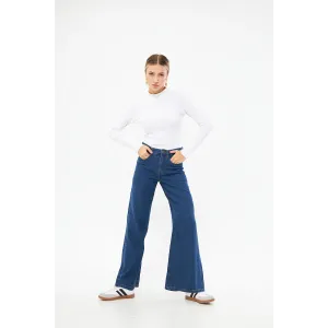 Mid Blue Puddle Wide Leg Jeans