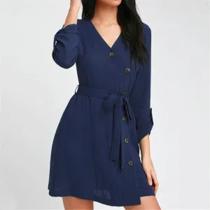 Mini Dress Women V Neck Long Sleeve