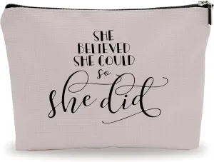 Minimalism Makeup Bag - She Believe She Could So She Did - Quotes Cosmetic Bag, Toiletry Bag Gift For Girls, Teen, Sister, Besties, Personal Care & Accessories(Warm Grey) - A05