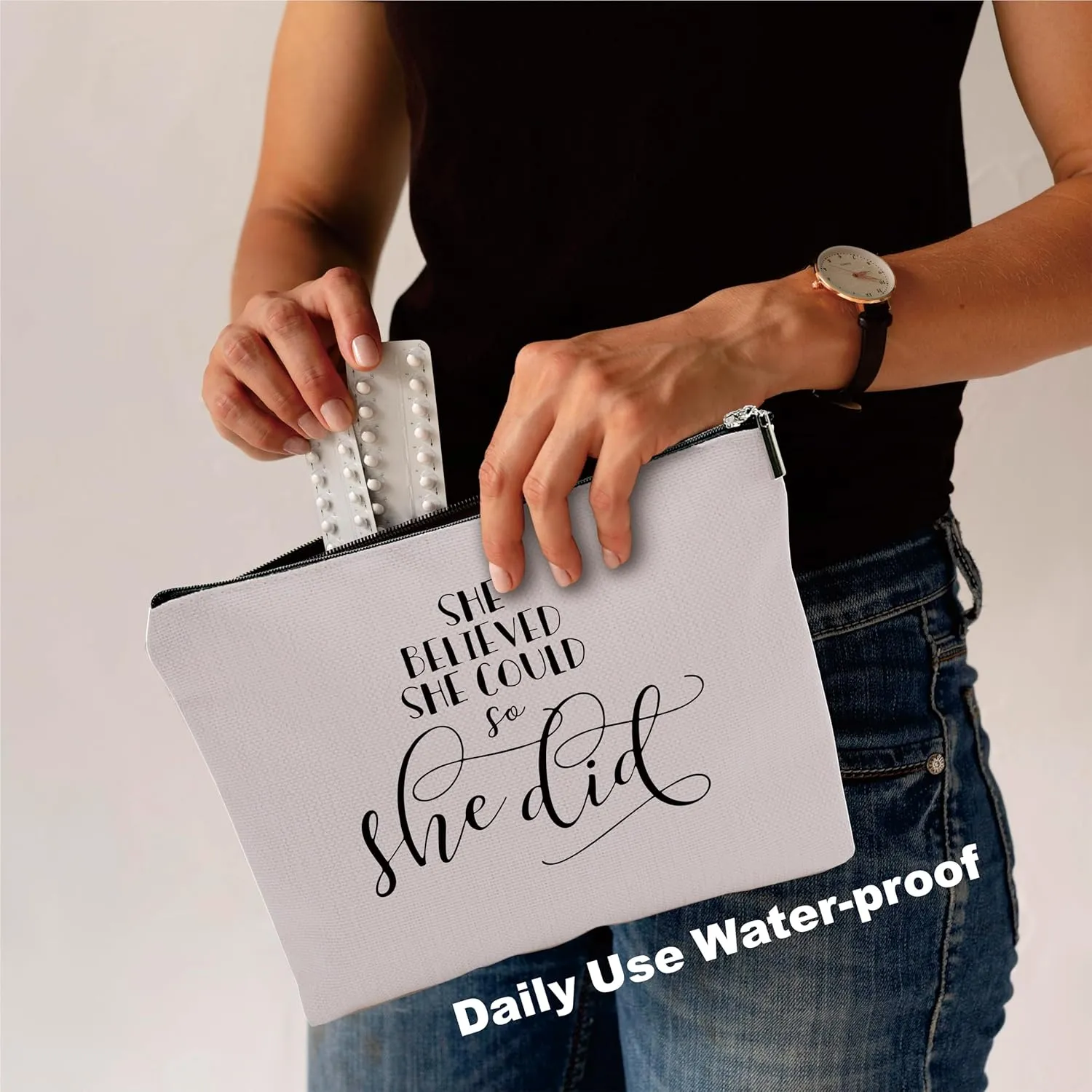 Minimalism Makeup Bag - She Believe She Could So She Did - Quotes Cosmetic Bag, Toiletry Bag Gift For Girls, Teen, Sister, Besties, Personal Care & Accessories(Warm Grey) - A05