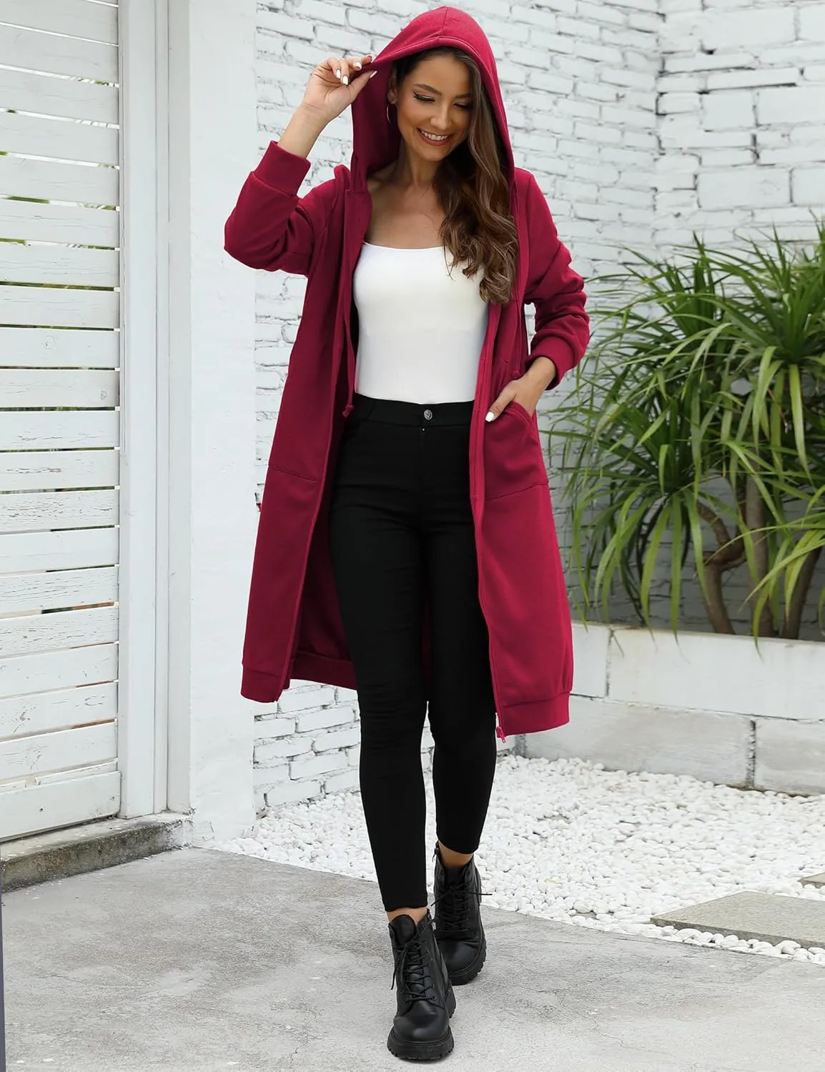 MISSKY Women's Casual Long Hoodies with Pockets Tunic Sweatshirt Outerwear Jacket