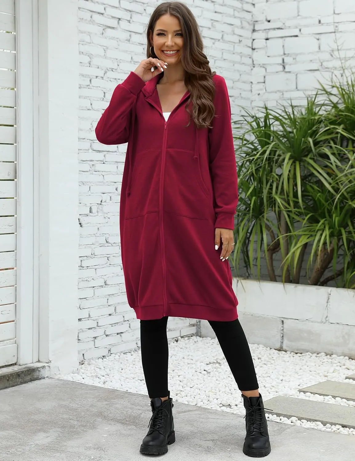MISSKY Women's Casual Long Hoodies with Pockets Tunic Sweatshirt Outerwear Jacket
