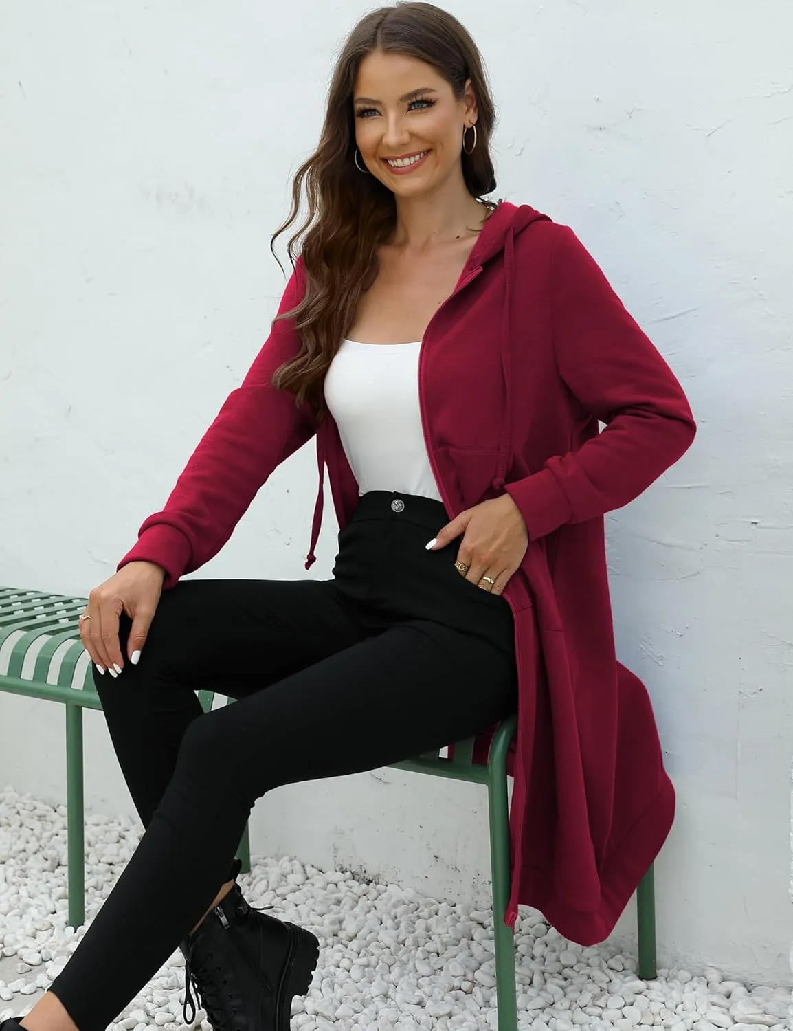 MISSKY Women's Casual Long Hoodies with Pockets Tunic Sweatshirt Outerwear Jacket