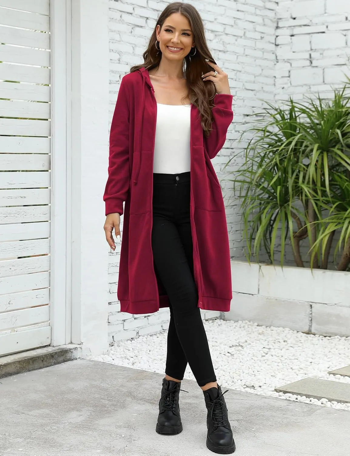 MISSKY Women's Casual Long Hoodies with Pockets Tunic Sweatshirt Outerwear Jacket