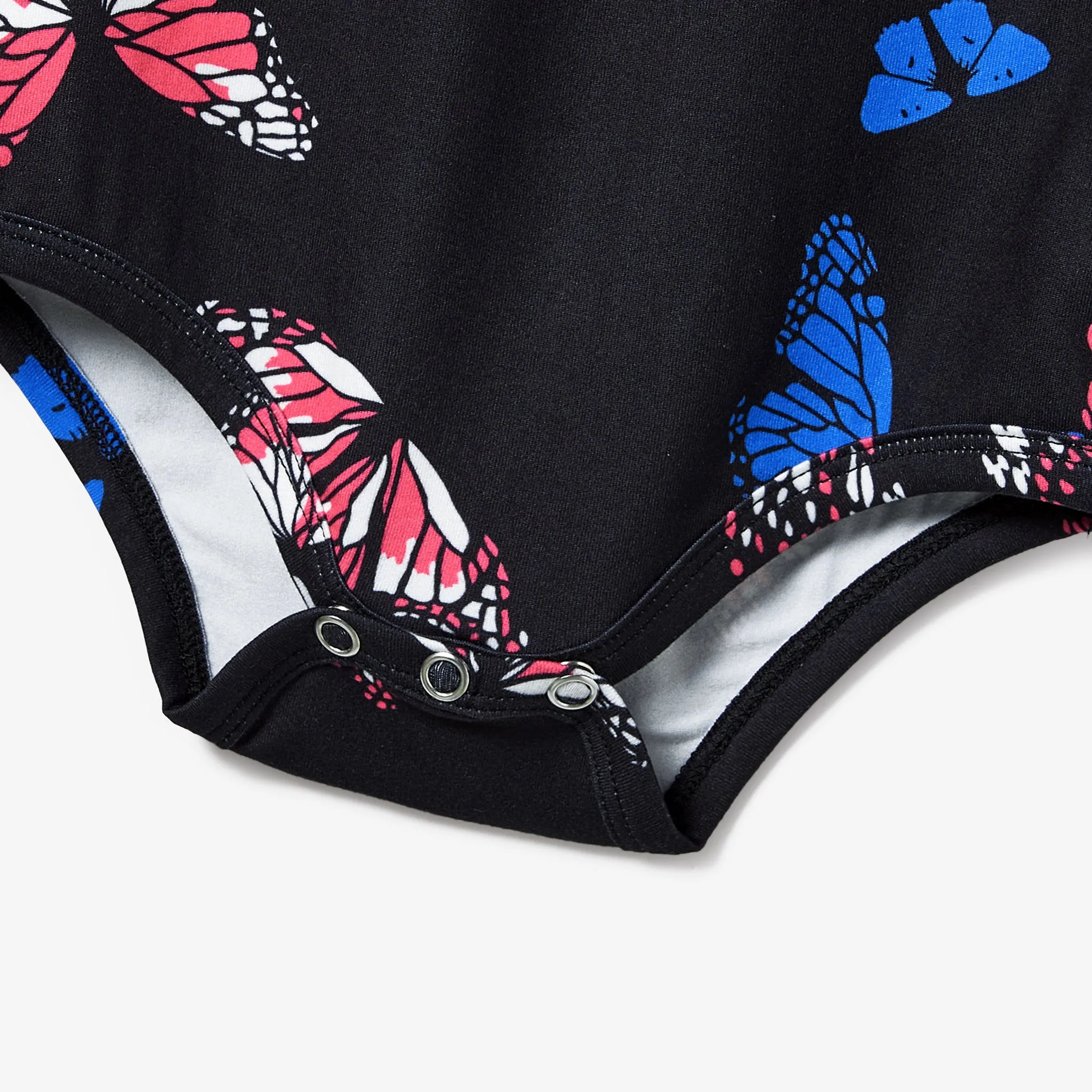 Mommy and Me Butterfly Pattern Body-con Puff Sleeve Dresses